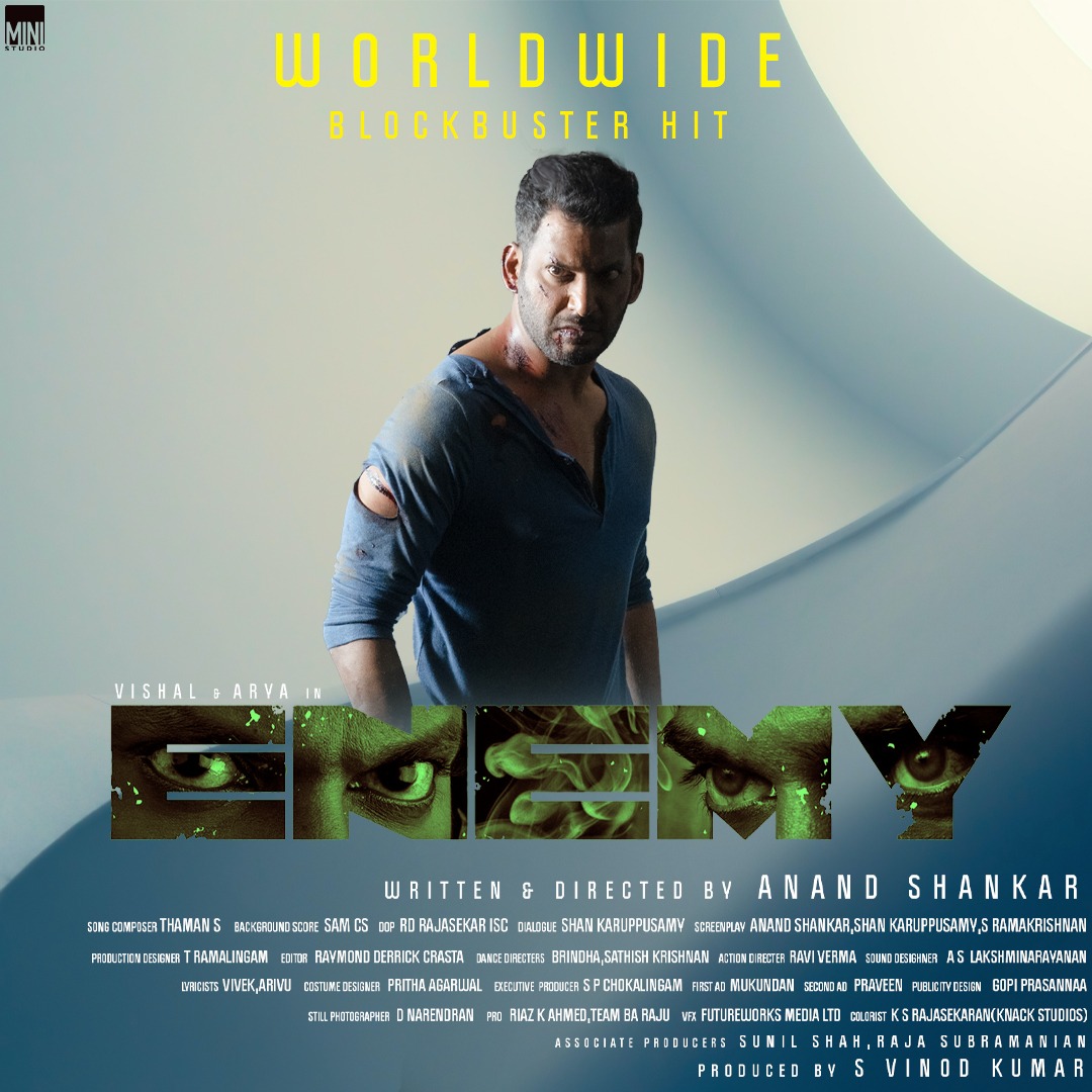 Vishal Anna Fan (@vishalannafan3) on Twitter photo #Enemy BlockBuster Hit. Thanks for all the love and support. 👍
Design By :- <a href="/VenuOfficial/">Venu Venujan </a>
<a href="/VishalKOfficial/">Vishal</a> <a href="/mirnaliniravi/">mirnalini</a> <a href="/ministudiosllp/">Mini Studios LLP</a> <a href="/MusicThaman/">thaman S</a> <a href="/SamCSmusic/">𝐒𝐀𝐌 𝐂 𝐒</a> <a href="/prakashraaj/">Prakash Raj</a> <a href="/arya_offl/">Arya</a> <a href="/anandshank/">Anand Shankar</a> <a href="/vinod_offl/">Vinod Kumar</a>
#BlockBusterEnemy #EnemyInCinemas #Enemy BlockBuster Hit. Thanks for all the love and support. 👍
Design By :- <a href="/VenuOfficial/">Venu Venujan </a>
<a href="/VishalKOfficial/">Vishal</a> <a href="/mirnaliniravi/">mirnalini</a> <a href="/ministudiosllp/">Mini Studios LLP</a> <a href="/MusicThaman/">thaman S</a> <a href="/SamCSmusic/">𝐒𝐀𝐌 𝐂 𝐒</a> <a href="/prakashraaj/">Prakash Raj</a> <a href="/arya_offl/">Arya</a> <a href="/anandshank/">Anand Shankar</a> <a href="/vinod_offl/">Vinod Kumar</a>
#BlockBusterEnemy #EnemyInCinemas