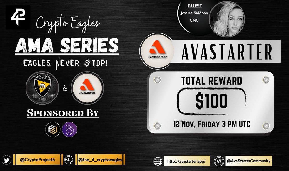 We are honoured to announce our next AMA with AVASTARTER at CRYPTO EAGLES Community.

🔥Details here: t.me/AvaStarterNews