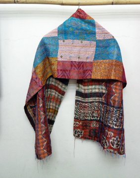 Handmade patchwork Silk Kantha Scarf Neck Wrap Stole Dupatta Hand Quilted Women Scarves Reversible KP04