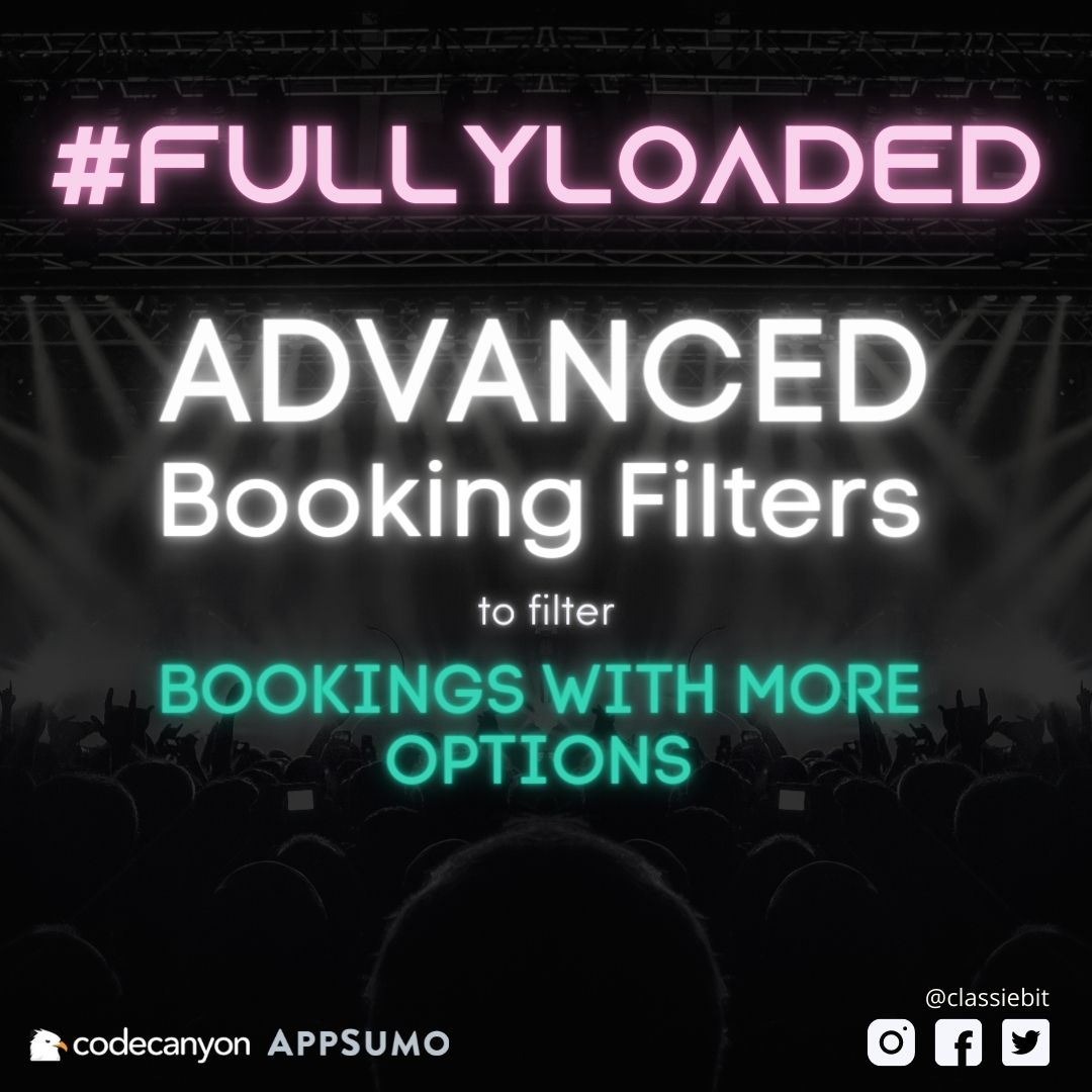 classiebit's tweet image. Advanced Booking Filters to filter bookings with more options
&amp;amp;much more.
#fullyloaded
Release soon🤩
.
.
.
#Eventmiepro #customaddons #fullyloaded  #powerhouse #eventmie #onlineevents #festivevibes  #FestiveSeason #bookingfilters