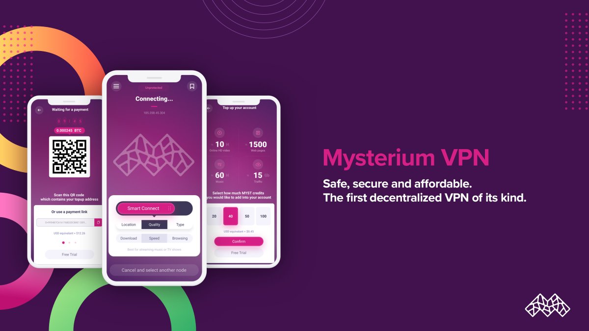 Hello, we’re #MysteriumVPN 👋🏻, the first decentralized VPN of its kind brought to you by <a href="/MysteriumNet/">Mysterium Network</a>!

🔐 Protect your digital privacy
🌍 Unblock global content
💰 Pay-as-you-go in crypto
&amp; enjoy the internet freely! 🚀

Download now to begin👇🏻
mysteriumvpn.com/download