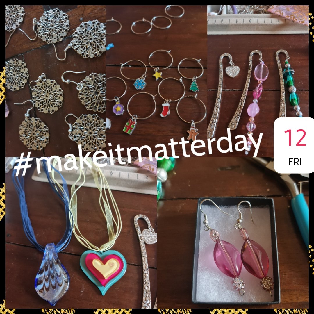 Worky_Kat's tweet photo. @ah_medcomms busy morning making earrings, bookmarks, necklaces and wine glass charms to donate to local charities ❤ 
#makeitmatter #ashfieldmedcomms https://t.co/fXoD3xZwuM