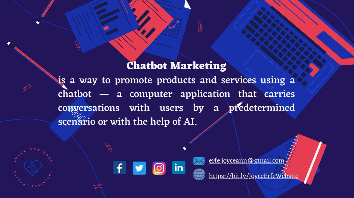 erfe_joyce's tweet image. Chatbot marketing 🤖 is a sales-generating marketing approach that uses computer programs to automate conversations with prospects and customers, either on your website or in your app. 

#ChatBot #Bot #ChatbotMarketing #ChatHero #Upshap