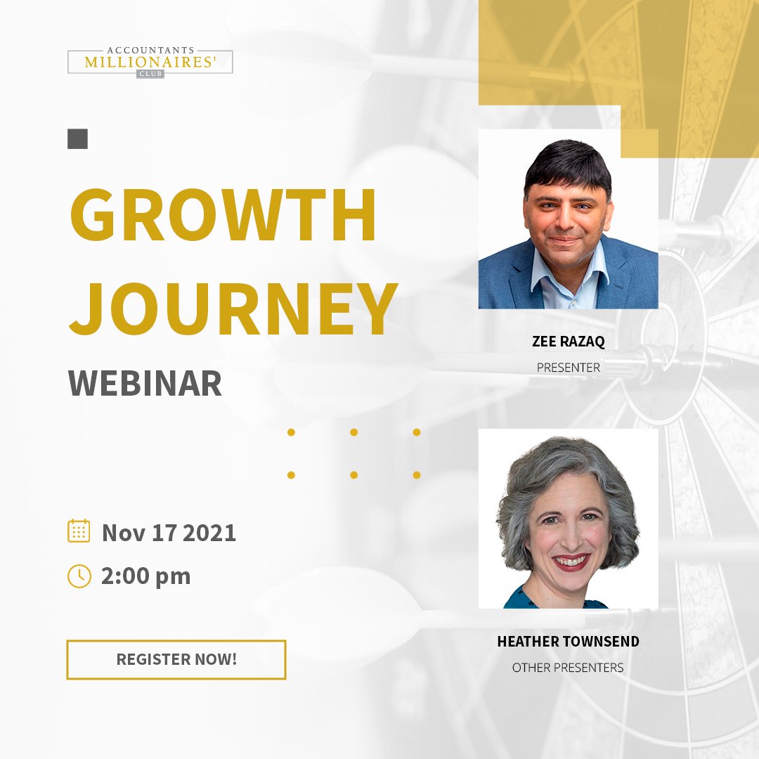 Don't miss our next Growth Journey Webinar with Zee Razaq from Certax St Albans.

Learn how to quiet them this 17 of November at 2 pm, at our 30-minute Growth Journey Webinar Series.

accountantsmillionaire.club/events/growth-… 

#accountant