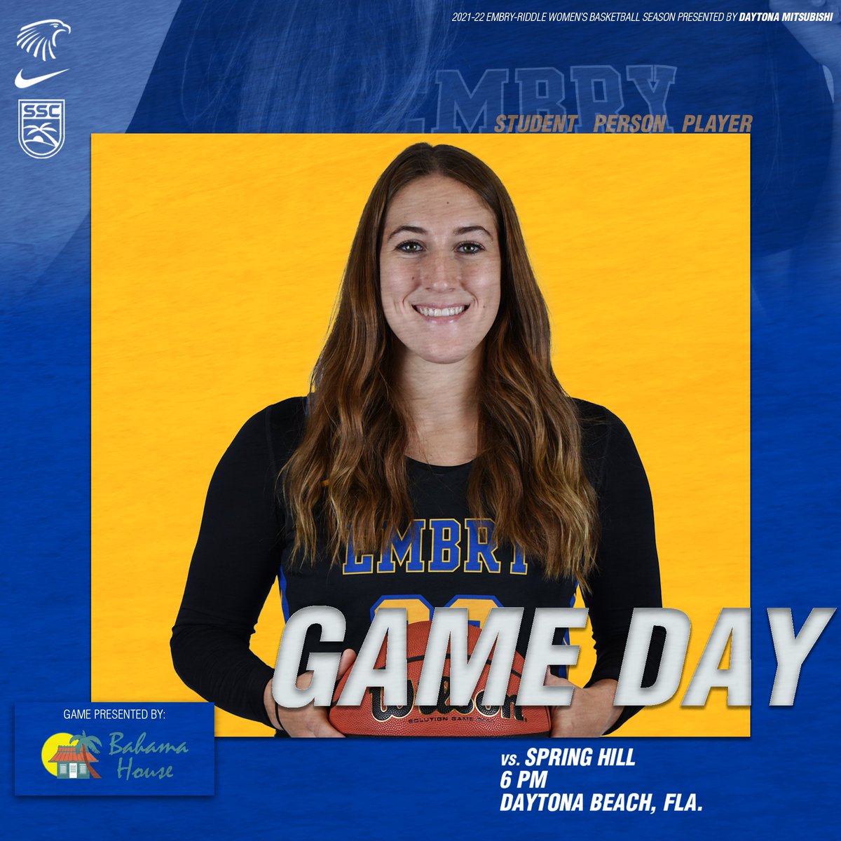 WE. ARE. BACK!!!
The 2021-22 season starts today for <a href="/ERAUWBasketball/">Embry-Riddle Women’s Basketball</a> as they host the Bahama House Classic

🦅 vs @SHCBADGERS 
⏰ 6 PM
📍Daytona Beach, Fla.
🏟 ICI Center
🎟erautickets.universitytickets.com/w/event.aspx?i…
🖥 erauathletics.com/live
📈eraustats.com
#GoERAU