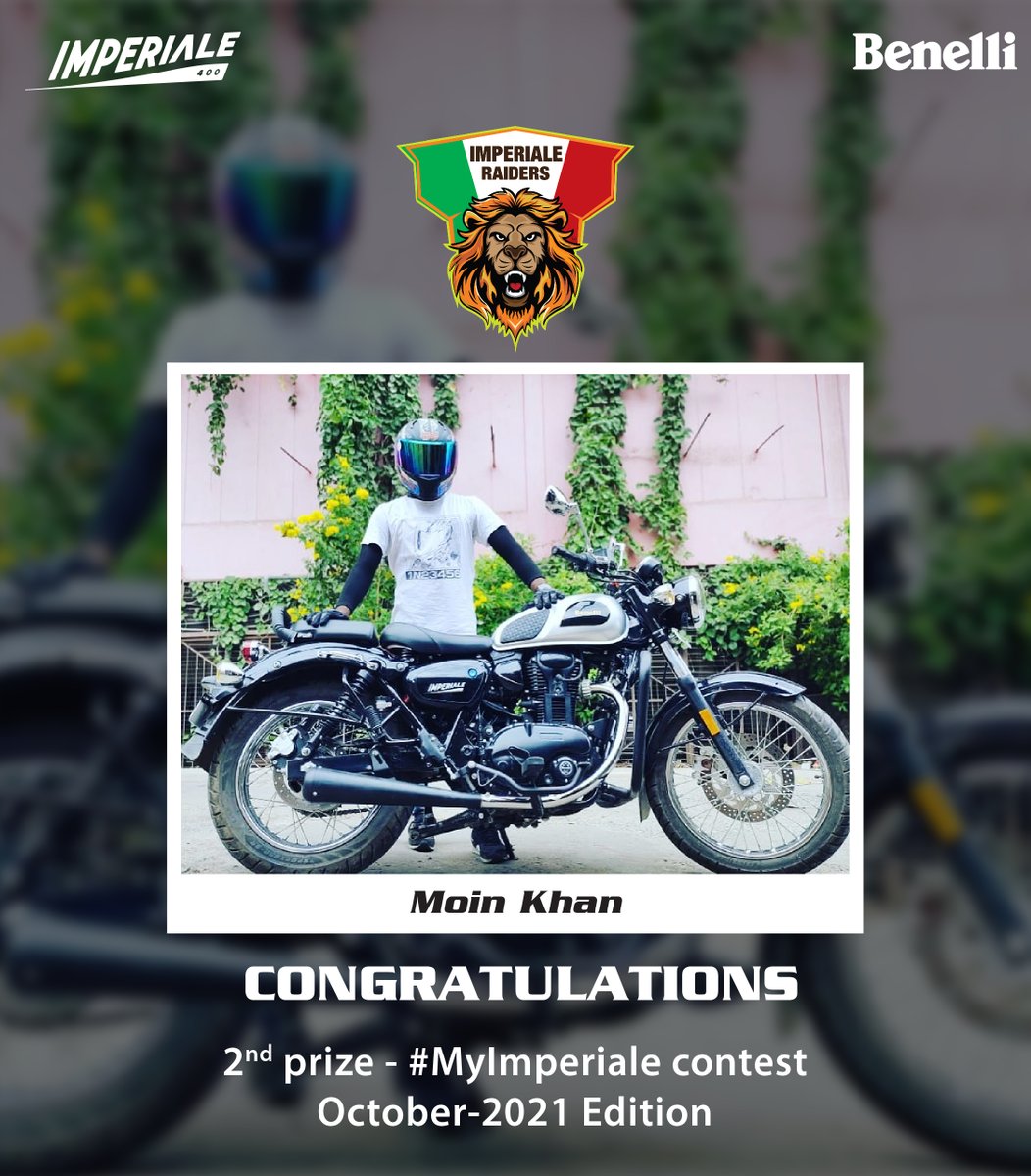 BenelliIndia's tweet image. Congratulations!!! Mr Moin Khan @mr_khan1126 you have secured 2nd place in the #MyImperiale October-2021 Edition. We wish you ride many more miles on your Imperiale and create a lifetime of memories!! #SecondWinner #2Winner #Benelli #BenelliIndia #India