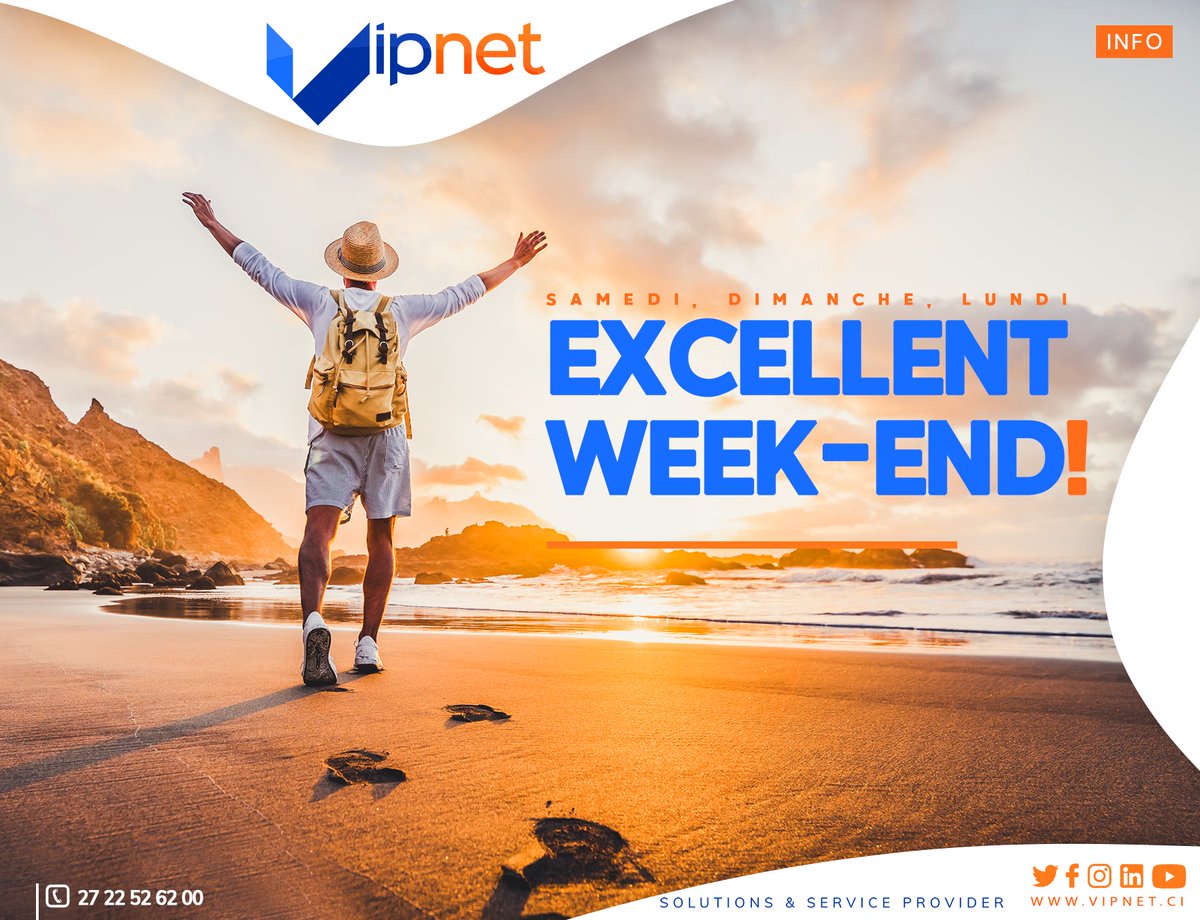VIPNET_CI's tweet photo. Soufflez, récréez-vous et revenez plus performant 💪

Excellent Week-End famille VIP ✨😎
#VIPNETCI https://t.co/Jygsdr9ReZ