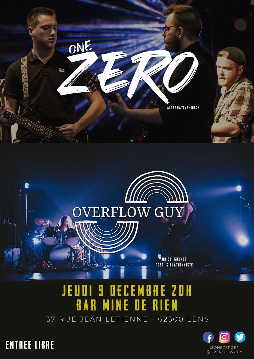 Onezeroff_'s tweet image. GROSSE #ANNONCE !! 💥

Rendez-vous le Jeudi 9 Décembre 20H pour notre tout premier #concert ! 🤘

Ne manquez pas non-plus #OverflowGuy avec qui nous partageons l'affiche ! 🔥

ENTRÉE LIBRE

📍 Mine De Rien à LENS (62)
📅Jeudi 9 Décembre 20H

#onezero #onezeroproject