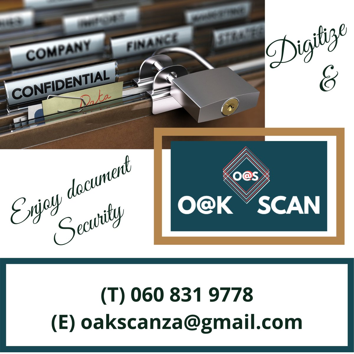 OkScan2's tweet photo. Increase your document security - When documents are scanned, they can be easily tracked

Enhance the security of your documents with Oak Scan

Contact us for a free quote:
📲 060-831-9778
💻 oakscanza@gmail.com

@HustleDjsbu 
@the_smme
@BeesLocal
#SupportSmallStreamers
#AskAMan https://t.co/fyZi0OfnHh