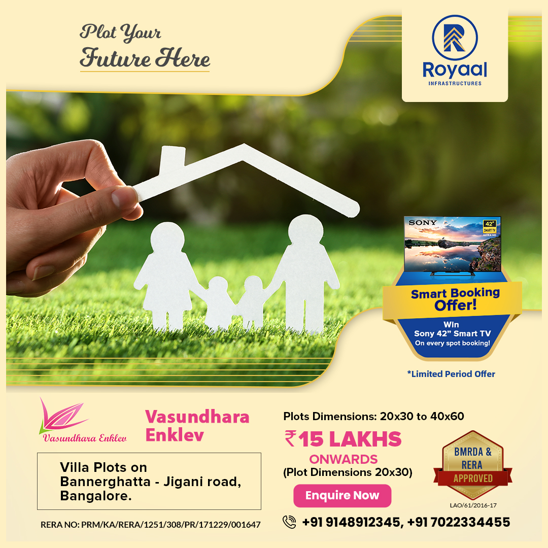 RoyaalInfrastr1's tweet photo. Plot your future with Vasundhara Enklev from Royaal Infrastructures. Experience an extraordinary living in the most sought after location of Banglore, Jigani Road, Bannerghatta. Hurry Up! Book your plot now! https://t.co/Bbi4jyxmCA
#Royaal #VillaPlots #vasundharaenklev https://t.co/4fuvpeJcSB