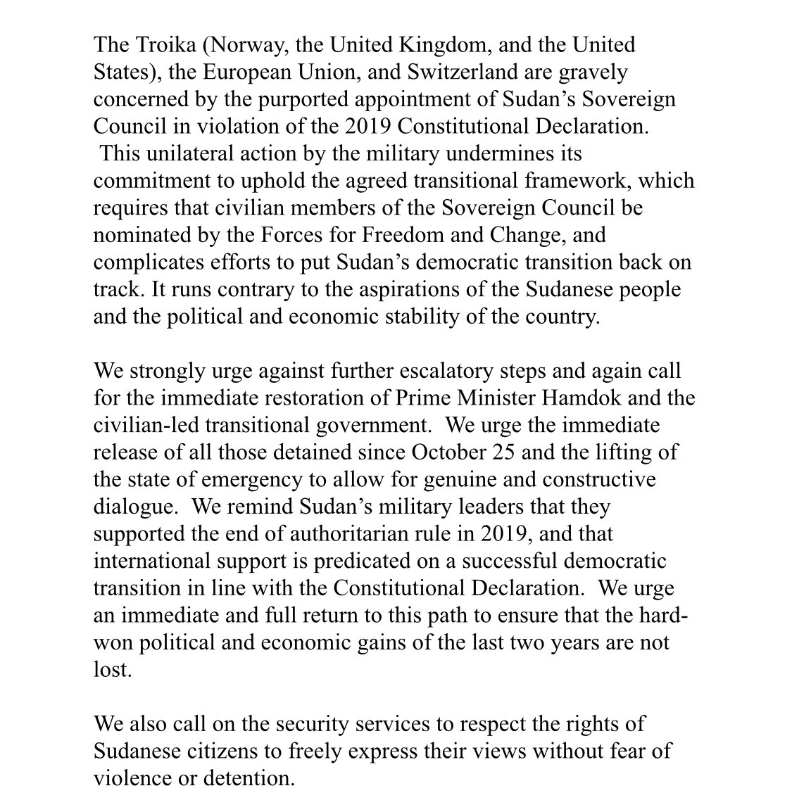 Statement by the Troika, the European Union and Switzerland