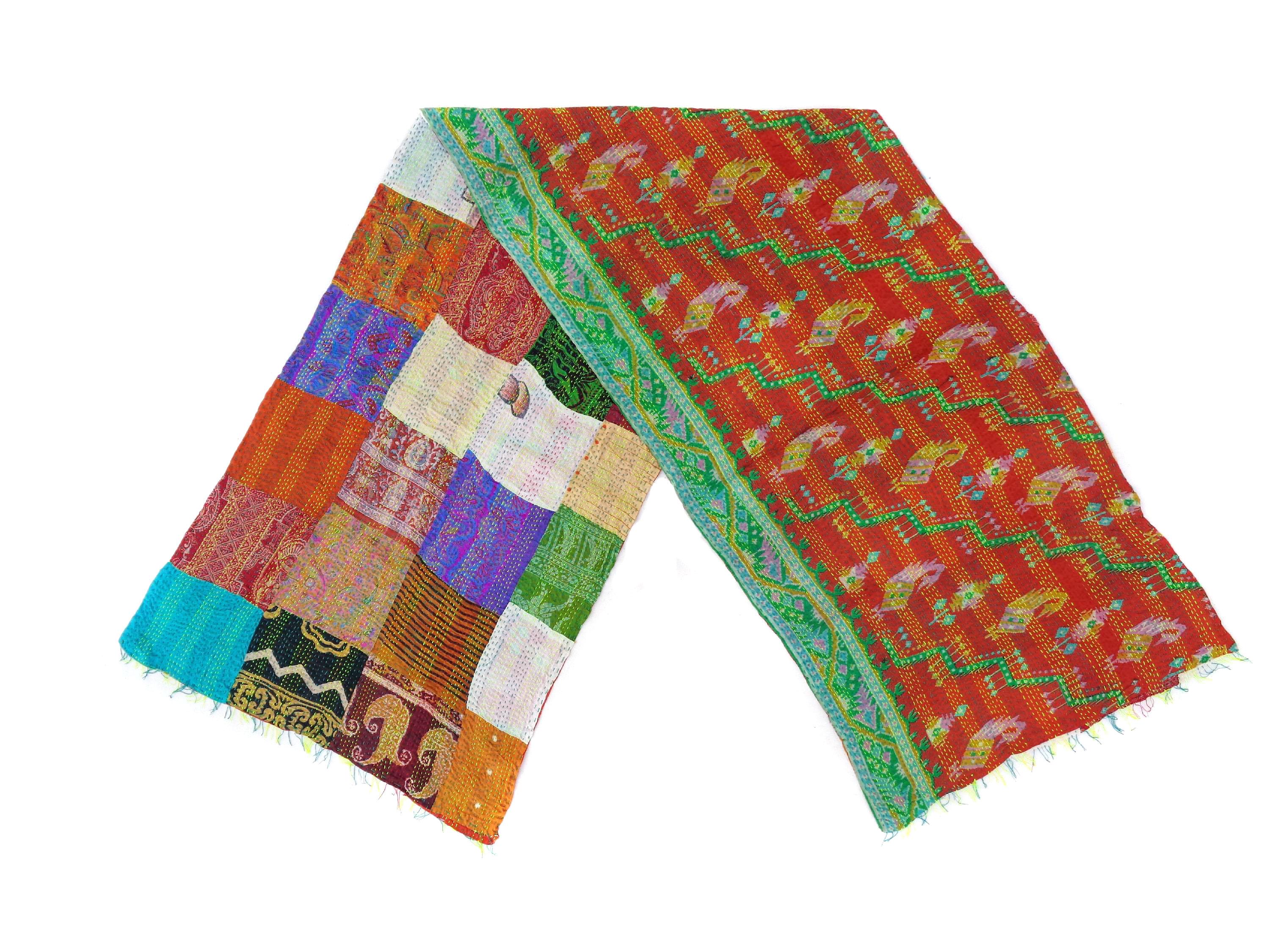 Handmade patchwork Silk Kantha Scarf Head Wrap Stole Dupatta Hand Quilted Women Shawl KP16