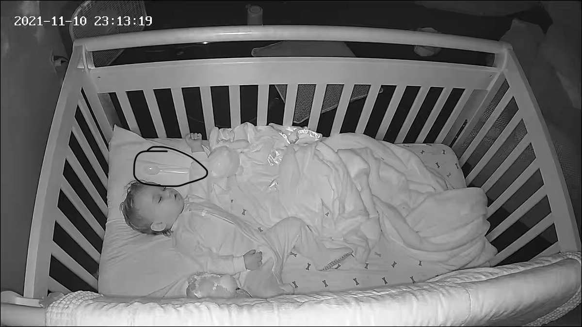 Lamb__jamie's tweet photo. Landon will only sleep in his own bed if he has a baby spoon in his hand 😂 https://t.co/1PyTbP1KhG