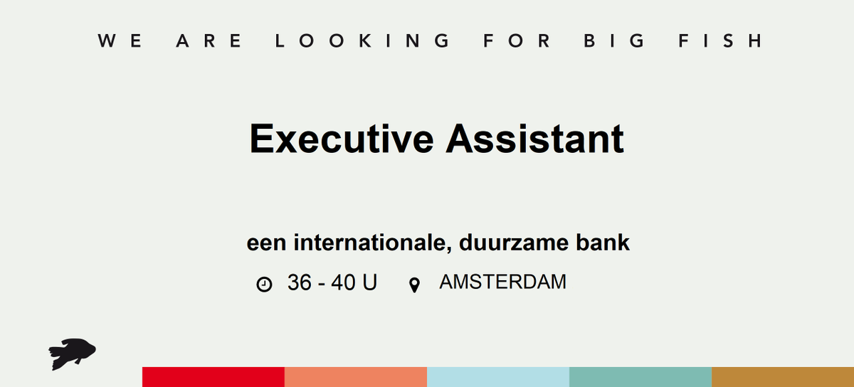 ProAssistanceNL's tweet image. Executive Assistant | een internationale, duurzame bank | 36 - 40 uur | Amsterdam | bit.ly/320kP8p

Wij zoeken ter ondersteuning van de Managing Director een energieke Executive Assistant. Iemand die graag wil helpen bouwen aan deze snelgroeiende, moderne bank.