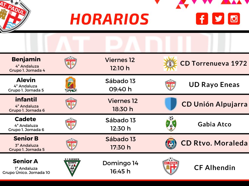AtcoPadul's tweet photo. #Horarios #AtPadul #Granada #ValledeLecrin #ElPadul #CFVL https://t.co/INAOAw6OIP