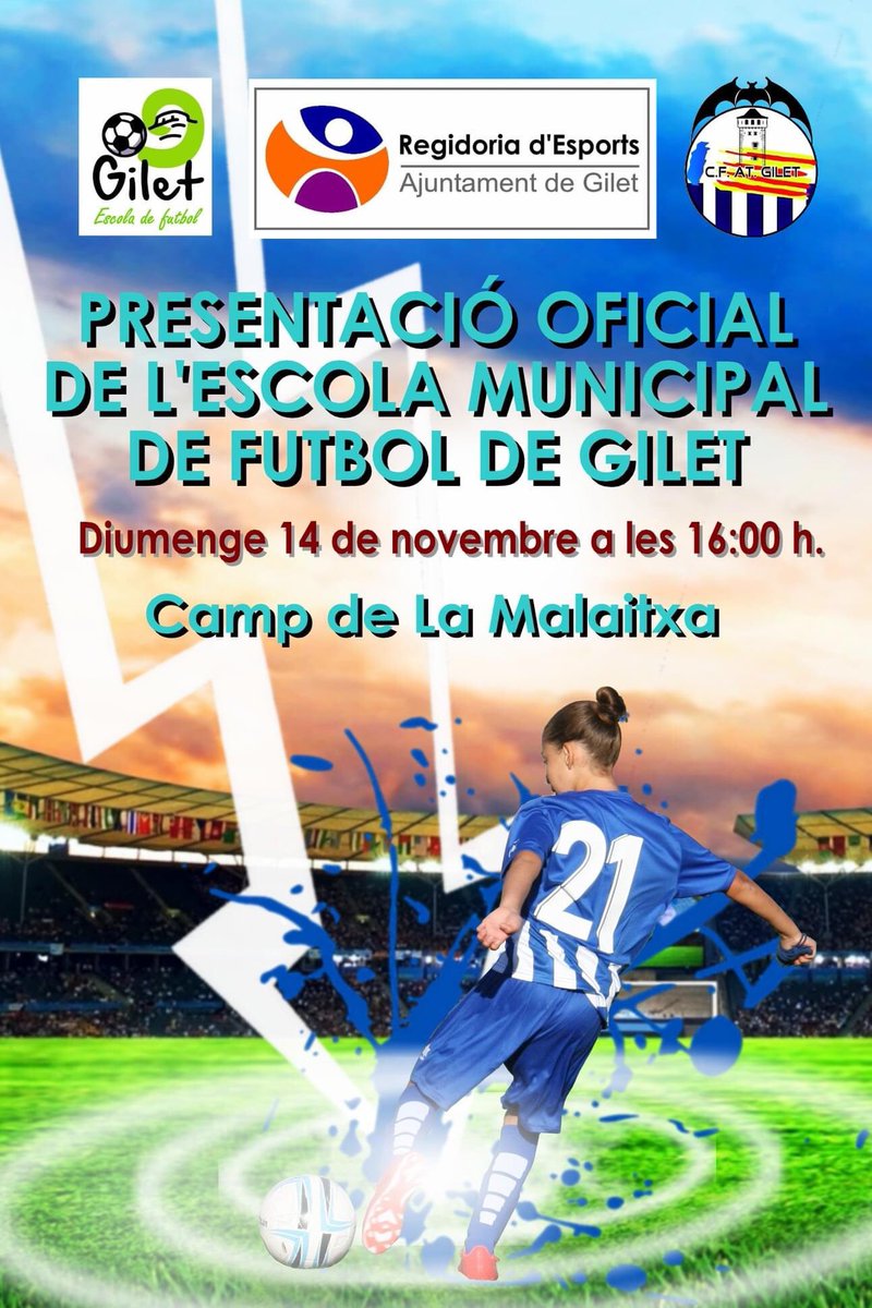AtleticoGilet's tweet photo. 🗓 Domingo dia 14 de Noviembre
🕟 16 horas
🏟 Camp de La Malaitxa
🎙 Presentación oficial de los equipos de la 🔵⚪️ Escuela Municipal de Fútbol de Gilet 🔵⚪️
…y a las 18h partido de liga de #2aRegional de nuestro #AtléticoGilet ⚽️ Os esperamos‼️
@AjGilet ⚽️ @FFCV_info https://t.co/4bjfu18Plg