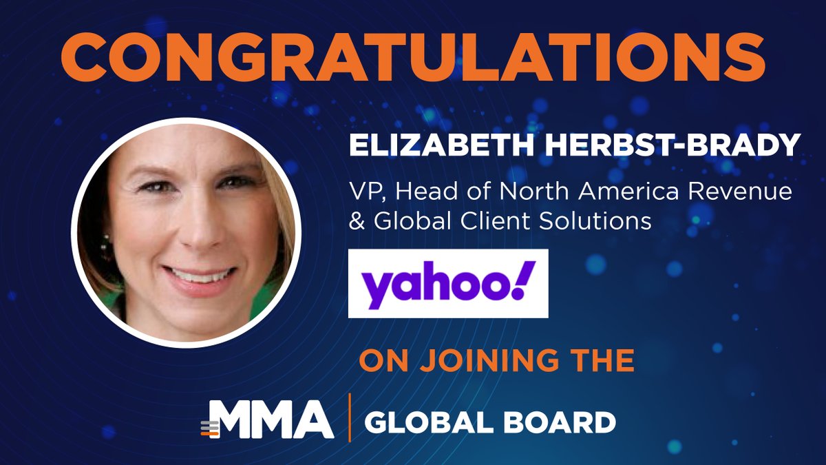 Thrilled to have Elizabeth Herbst-Brady, VP, Head of North America Revenue &amp; Global Client Solutions, Yahoo on our Global Board. <a href="/eb1997/">Elizabeth Herbst-Brady</a> <a href="/Yahoo/">Yahoo</a> #shapethefuture