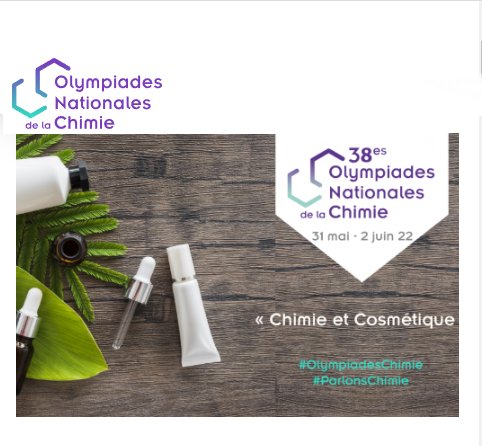 ctrabado1's tweet photo. 38es Olympiades de la chimie 👩‍🔬🧑‍🔬
➡https://t.co/CIccinUStn

👉Thème du concours #scientifique :  Chimie et Cosmétique 
#SaveTheDate 15 décembre 👉fin des inscriptions pour le #concours 2021-2022

#olympiadeschimie #chimie #ParlonsChimie #Gracealachime https://t.co/7Xxv31l9GE