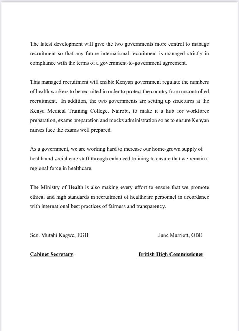 MOH_Kenya's tweet photo. PRESS STATEMENT ON THE RECRUITMENT OF NURSES IN UK-KENYA AGREEMENT https://t.co/8k0GP9nAEd