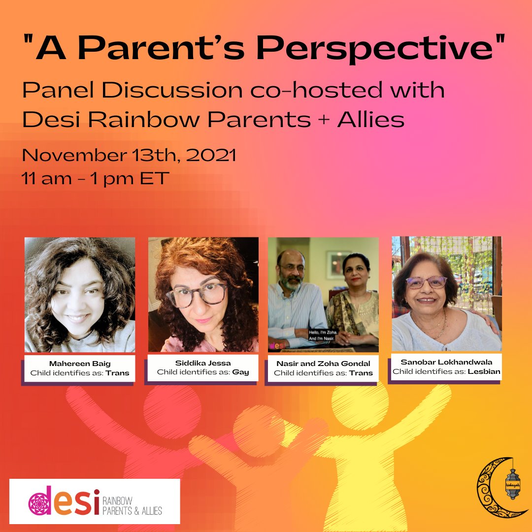 Join us on Saturday for a discussion on family dynamics and acceptance as we go into the holiday season!
Learn more and register: tinyurl.com/hidayahDRPA

#hidayah #HidayahUS #hidayahlgbtqi #desirainbowparents #desirainbowparentsandallies #lgbtmuslim #queerdesi #queermuslim