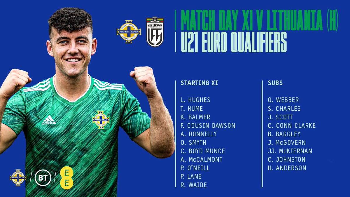 NorthernIreland's tweet photo. 📣 Here’s how our U21s line up against Lithuania 🙌 #GAWA #U21s https://t.co/MUj5YJUqpu