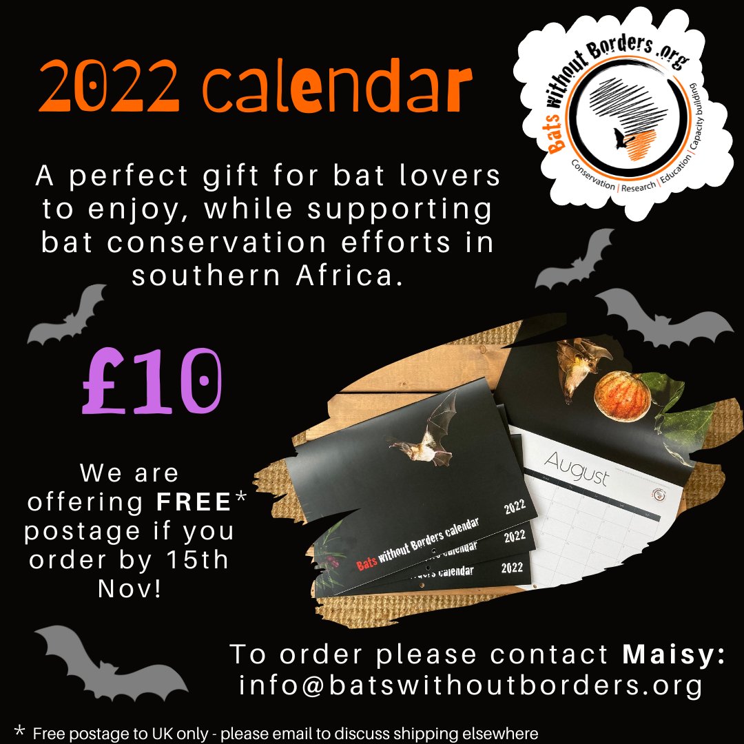 bats_w_borders's tweet photo. Have you seen our awesome bat calendar? 🦇📅😍 Postage is free for the UK until the 15th of November so get your orders in soon! #calendar #bats #lovebats #africanbats #gift #giftideas #batswithoutborders https://t.co/yE0F5slYmX