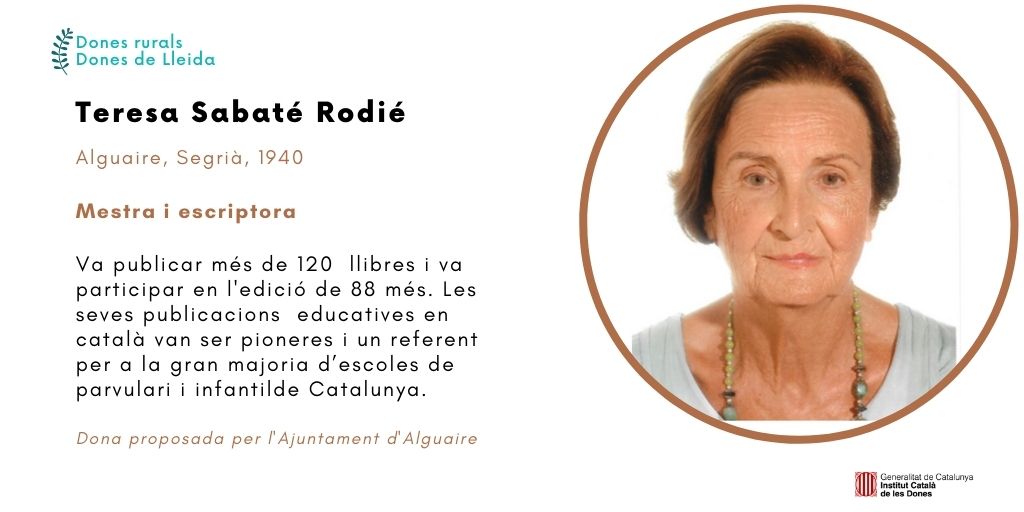 icdones's tweet photo. @debocaaorella @radio4_rne @govern @donabalafia @ConsellComarcal @AJGuissona @Nevia25210 Teresa Sabaté Rodié, mestra i escriptora. Com ella mateixa diu: “El meu gran cavall de batalla va ser la implantació del català a les escoles, concretament a preescolar”.
  
#DonesRurals
#DonesDeLleida https://t.co/sRho1qJbFO
