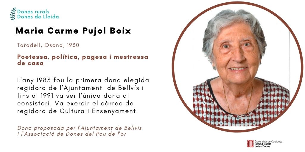icdones's tweet photo. @debocaaorella @radio4_rne @govern @donabalafia @ConsellComarcal @AJGuissona @Nevia25210 Maria Carme Pujol Boix.
Poeta, pagesa, mestressa de casa i la primera dona regidora a @ajunt_bellvis

#DonesRurals
#DonesDeLleida https://t.co/UuTdYmrZ2F
