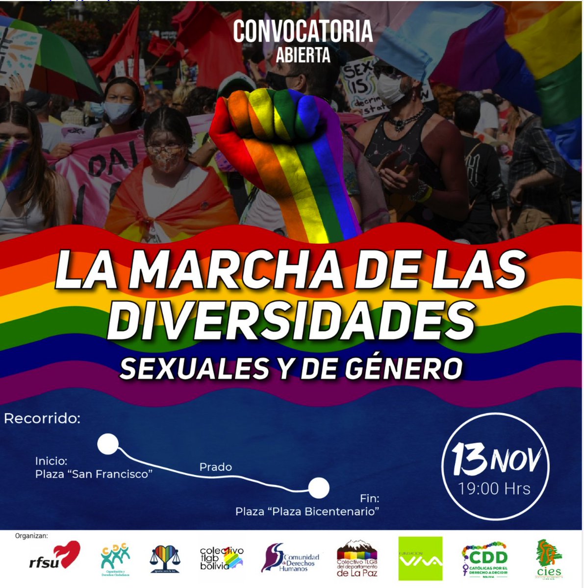 Este sábado 13 a partir de las 19:00 te esperamos en la #marchaporlasdiversidades Sexuales y de Género