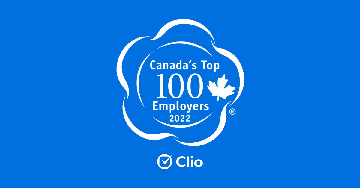 We’re redefining what it means to work for a successful high-growth company without losing sight of what it means to be human. Together, we can raise the bar, challenge each other, and grow together. Thank you <a href="/top_employers/">Canada's Top 100 Employers</a> recognizing #TeamClio as one #CanadasTop100Employers.