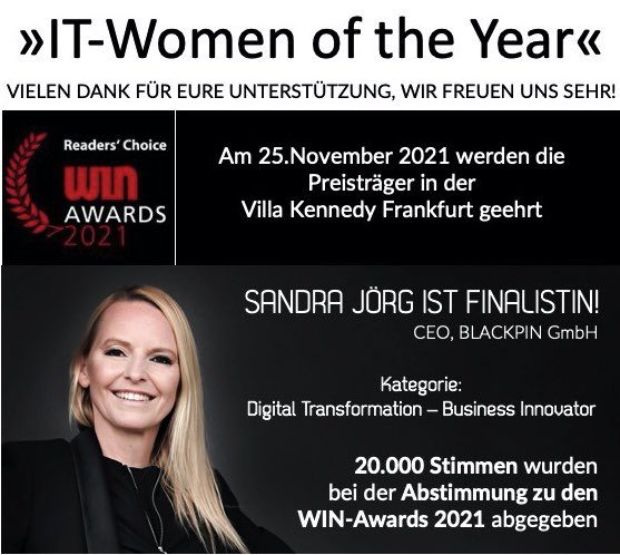 BLACKPIN_GmbH's tweet photo. #BLACKPIN #iota #protectedmobileteamwork #Transaktionsplattform #agilesarbeiten #DSGVO #madeingermany #hostedingermany #mobileMessenger #digitalisierung #EnablerTechnologie #dezentral #Datentransaktionen #Blockchain #Startup #winawards #finalistin #frankfurt #womanoftheyear https://t.co/8pz02FfjbN