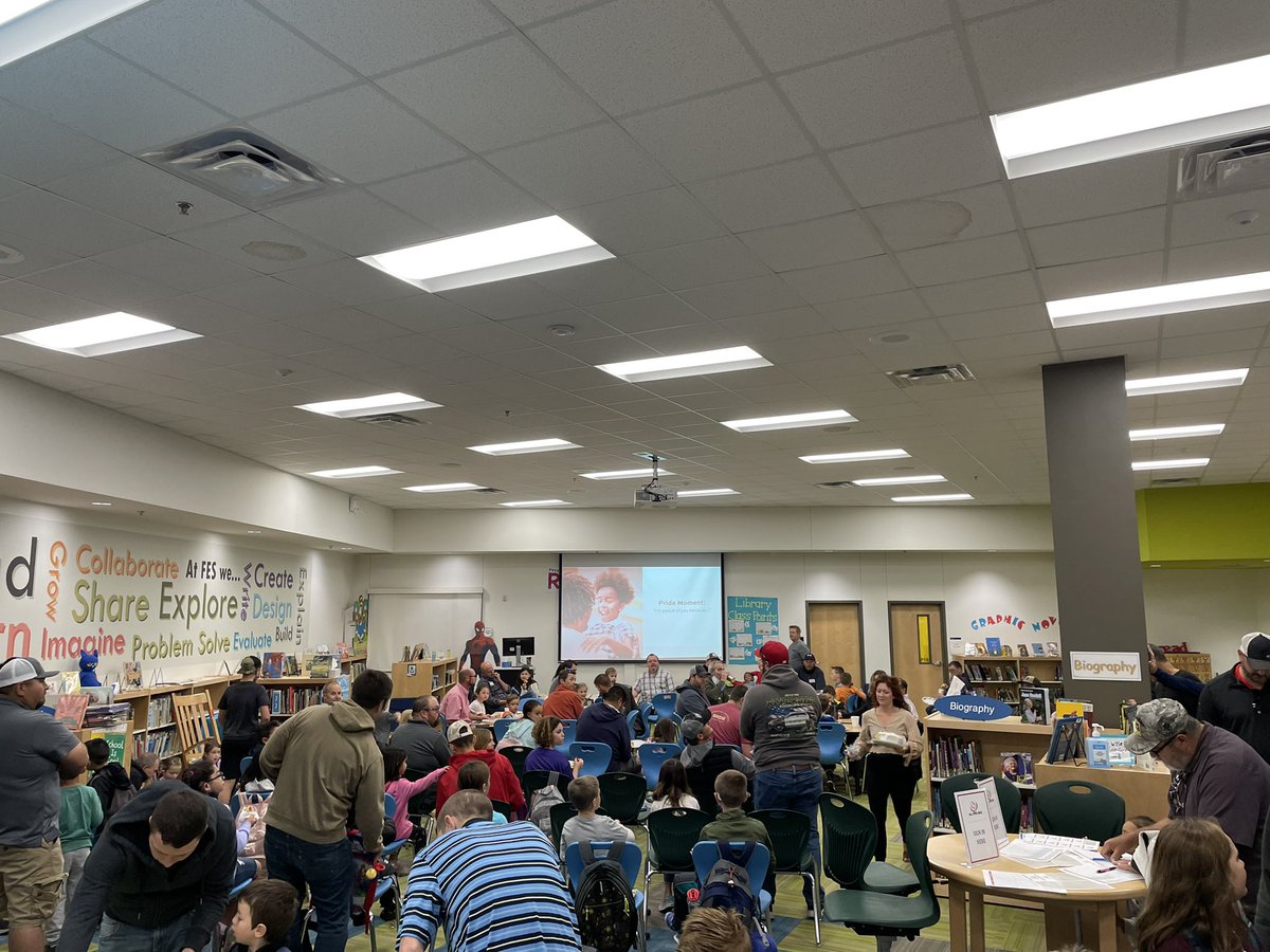 FabraElem's tweet photo. It’s a packed house this morning in the library for All Pro Dads! #fabrafamily #AllProDad @AllProDad https://t.co/OKOgg4LsMu