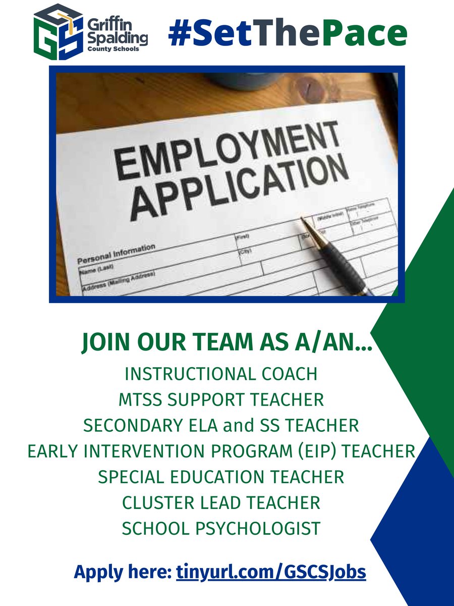 A new opportunity awaits you in <a href="/GriffinSpalding/">Griffin-Spalding K12</a>! #JointheTeam #SetthePACE #GrowinGriffin Apply today at Tinyurl.com/GSCSJobs