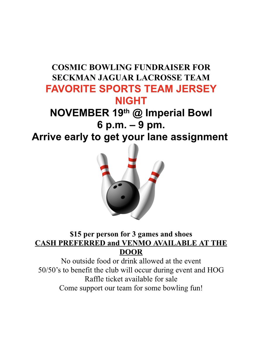 🚨Fundraiser Alert:🚨 Join us next Friday 11/19 for Cosmic Bowling ✨ 🎳 at Imperial Lanes! Arrive early to secure your lane! #GoJags