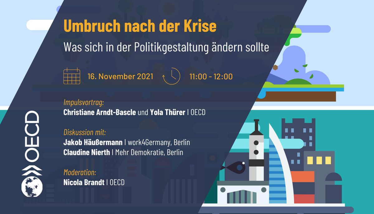 Die Pandemie hat das Vertrauen vieler Bürger:innen in ihre Regierung auf die Probe gestellt. Bürgernähe und Transparenz scheinen wichtiger denn je. Wir diskutieren Trends für eine moderne Gesetzgebung unter Beteiligung der Öffentlichkeit. 

Hier anmelden ➡events.oecd-berlin.de/150?referer=tw…