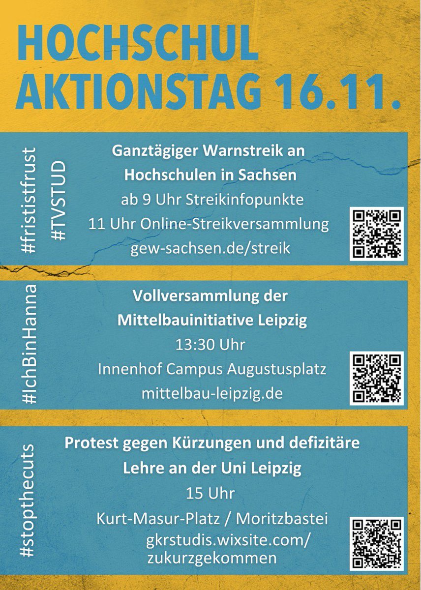 MittelbauLE's tweet photo. Dienstag ist Streik! Der #Mittelbau ist eingeladen zur Vollversammlung in den Uni-Innenhof ab 13:30. Themen: #IchbinHanna #WissZeitVG #LehreOhneZukunft #Zukunftsvertrag #unbezahlt #FristIstFrust #CoronaCampus #CovidCampus Kürzungen an der #GKR E-Mail folgt. Seid dabei! https://t.co/Q1nkfz6t02