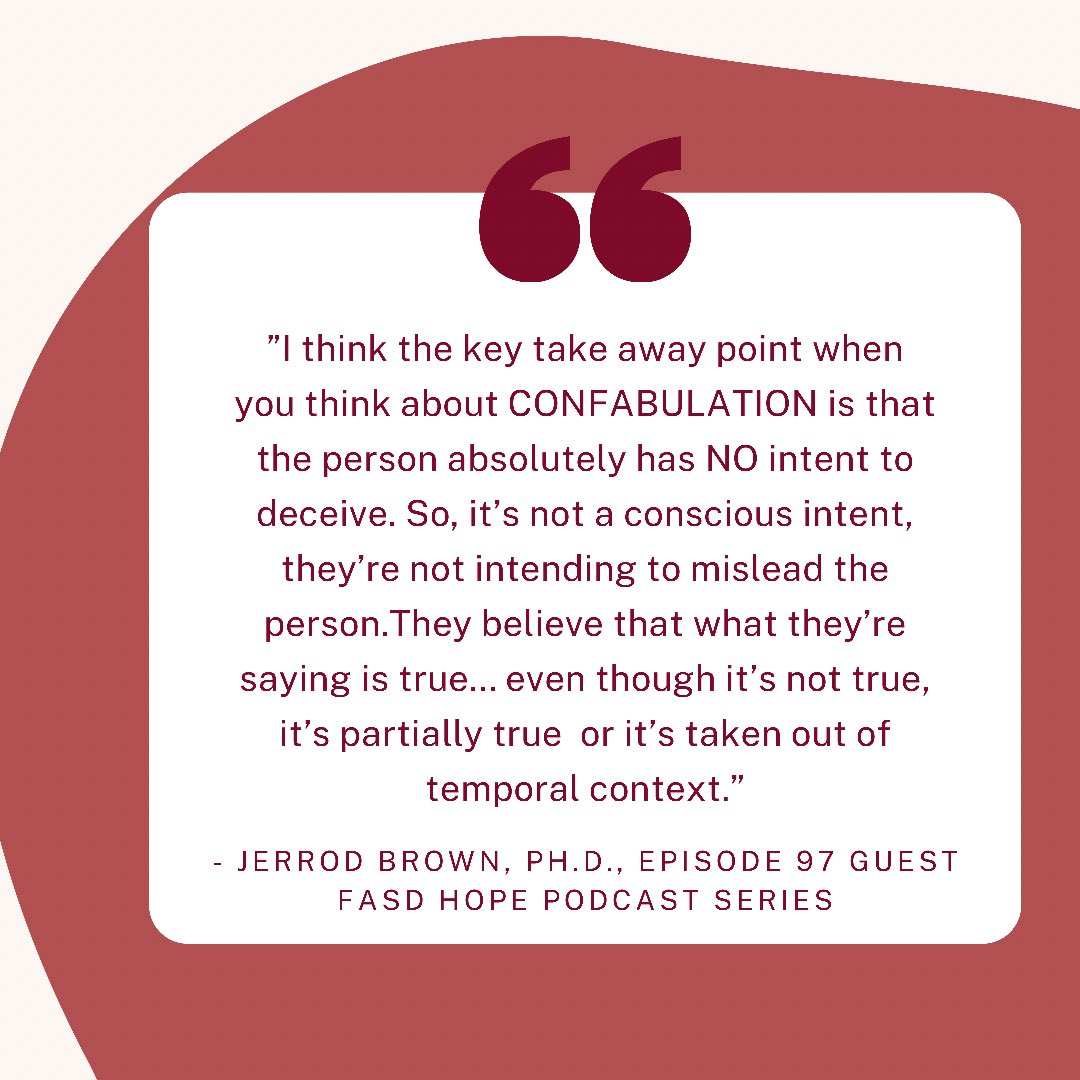 fasdhope's tweet photo. #fridayfasdfact from Jerrod Brown, Ph.D. Of @AIAFS2011. Want to learn more? Listen to Episode 97 of @fasdhope - “All About FASD - Confabulation and Much More”. #episode97 and the rest of the #fasdhopepodcastseries is available where you find your #podcasts. #fasd #fasdeducation https://t.co/bDt2ScdWHS