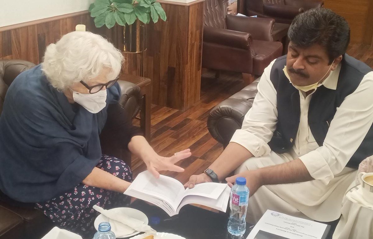 HullioSikandar's tweet photo. Renowned Italian archaeologist Dr Valeria meets today with Sindh Culture Minister, Sardar Shah. She appraised him decades long work in the region mainly at #Bambhore
Both also discussed Institute of Heritage being established by #SindhGovt, #SZABIST and #ItalianGovt at Bambhore. https://t.co/KbMrGJLqaN