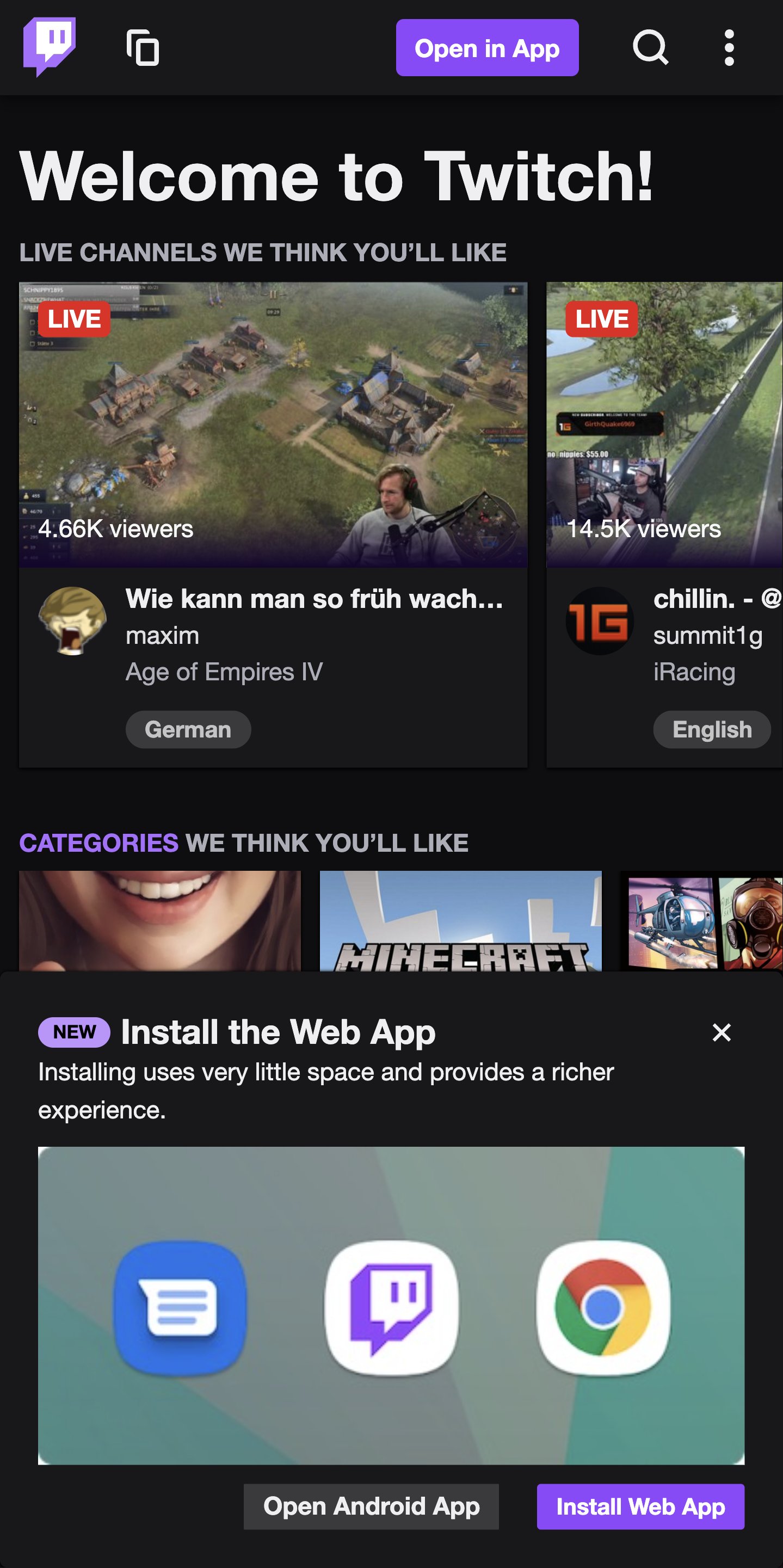 Thomas Steiner on X: Wow, @Twitch has started to position its PWA