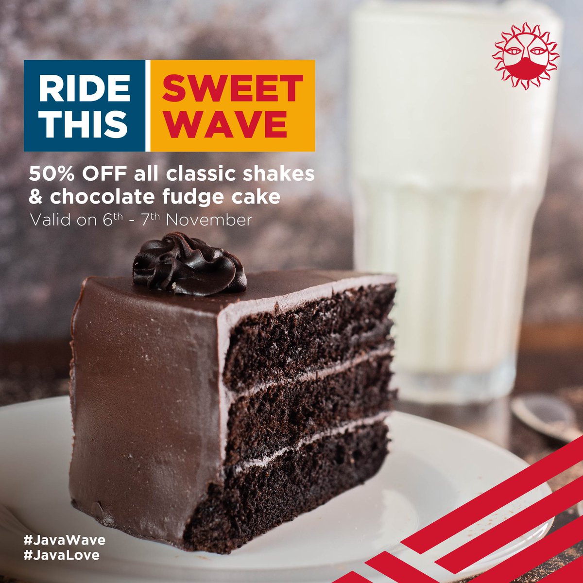 JavaHouseUG's tweet image. Catch a tasty break with the #JavaWave: 50% off on chocolate fudge cake & all classic milkshakes at Java Lugogo, Jinja, Acacia Place & Total Acacia and on delivery from Glovo and Jumia Food this weekend (Saturday 6th & Sunday 7th November).
#JavaLove #JavaHouseUG