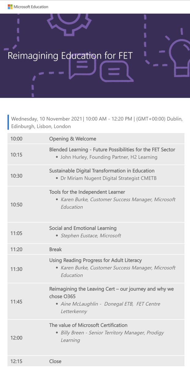 eustace_stephen's tweet image. Upcoming learning day

&quot;Reimagining Education for FET&quot;

10 November 10:00-12:20

1st half: 

💡 Blended Learning
💡 Sustainable Digital Transformation
💡 Tools for the Independent Learner
💡 Social and Emotional Learning

Register here: mktoevents.com/Microsoft+Even…

#edtech #cpd