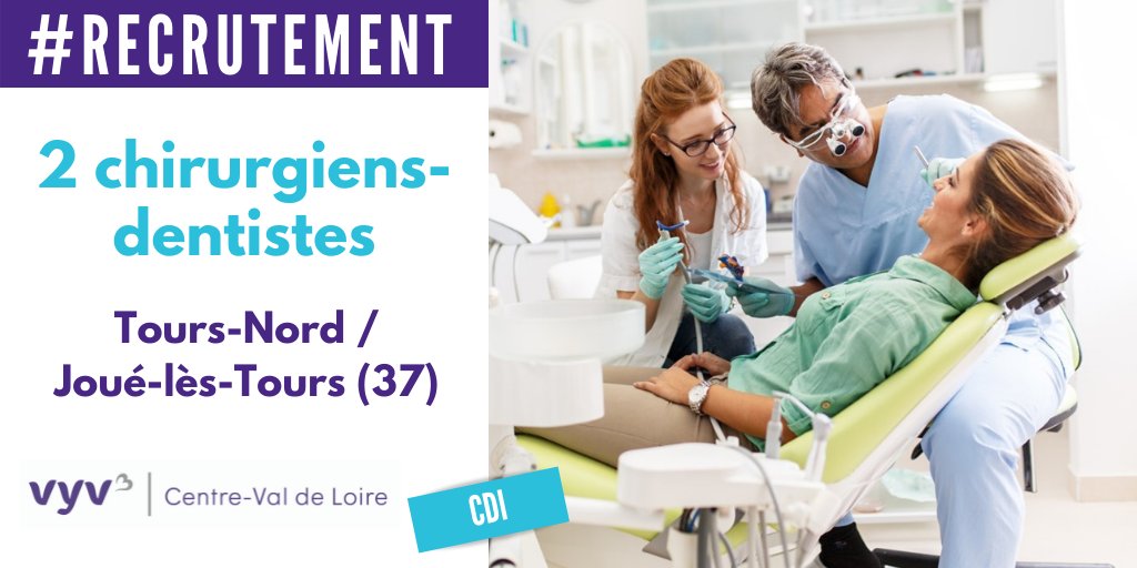 #URGENT Nos cabinets dentaires mutualistes recherchent :
- Un chirurgien-dentiste pour Tours-Nord
- Un chirurgien-dentiste partagé entre Tours-Nord (2 jours) et Joué les Tours (1,5 jour)
📨 Postuler : offre-emploi.cvl@vyv3.fr
👍 Pourquoi nous rejoindre : recrutement-dentaire.fr/notre-groupe/