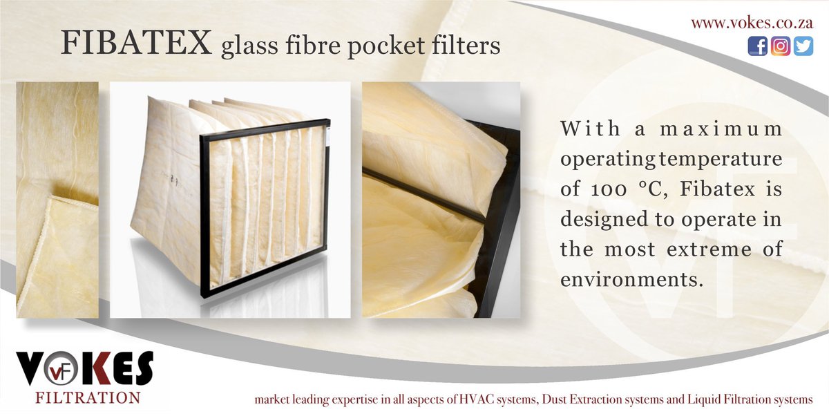 VokesFiltration's tweet photo. FIBATEX Glass fibre pocket filters
With a maximum operating temperature of 100 °C, Fibatex is designed to operate in the most extreme of environments.
https://t.co/ak7P9ckViq  sales@vokes.co.za
#vokesfiltration #vokes #filtration #Fibatax #GlassFibrePocketFilters https://t.co/ohaFaoC0xM