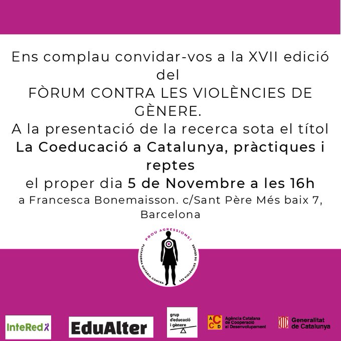 edualter's tweet photo. Avui a les 16hs presentem, de la mà de @edugenere @iredcat  el informe de la recerca La Coeducació a Catalunya Pràctiques de referència i reptes, en el marc de   #XVIIForumVdG  organitzat per @Prouviolencia #FòrumViolències2021 #TransformarElMón #EducaJusticiaGlobal https://t.co/lbv8zuq5C7