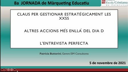 formacio_FECC's tweet photo. Comencen es tallers en #markedu2021 amb @PButterini:
-"Claus per Gestionar Estratègicament les XXSS" 
"Altres accions més enllà del dia D"
"L'entrevista perfecta"
@EIMConsultores https://t.co/vXcgkpopfS