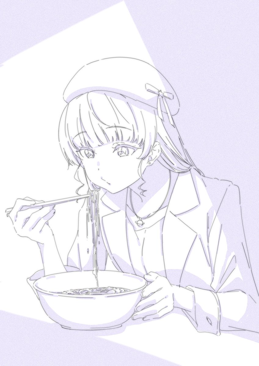 1girl noodles solo monochrome hat ramen chopsticks  illustration images