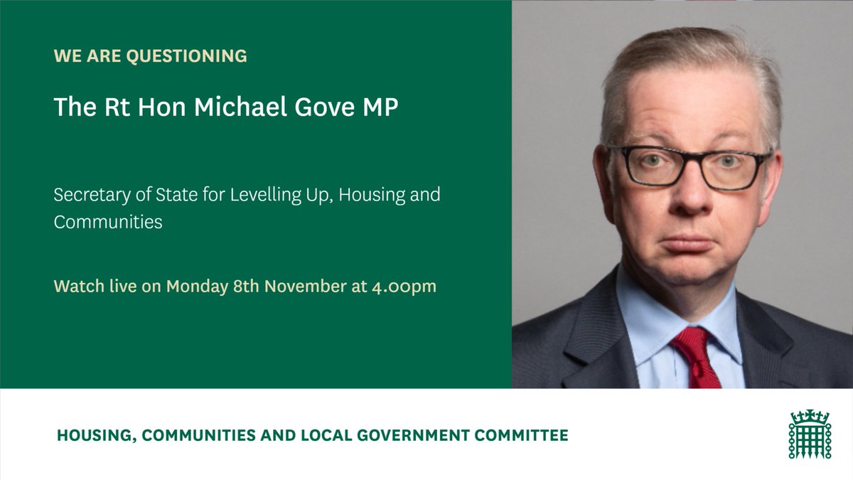 CommonsHCLG's tweet image. For the first time since his appointment as Secretary of State, on Monday at 4pm we&apos;ll be holding a session with @michaelgove 

This will be a broad session likely to cover areas including #BuildingSafety, #LevellingUp, and #Planning

📰Read more: committees.parliament.uk/committee/17/h…
