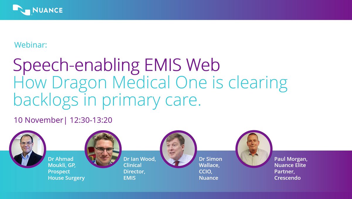 Optum_UK's tweet photo. Find out more about the benefits of speech-enabling #EMISWeb with @NuanceHealth. In this upcoming webinar speakers will be discussing the positive impact medical speech recognition is having on improving productivity &amp; simplifying workflow. Register here - https://t.co/FYQGZcEh9H https://t.co/YI5OjhKDj7