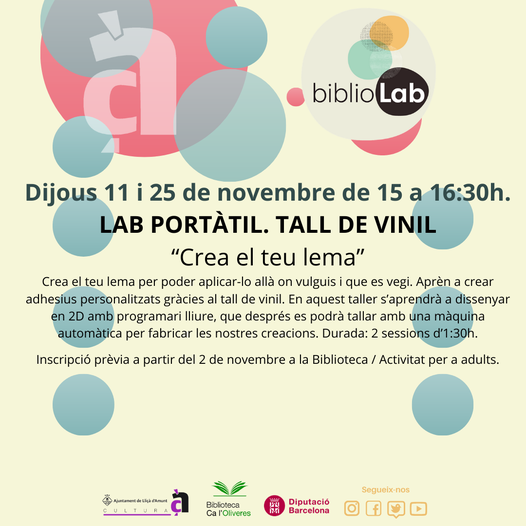 bibcaoliveres's tweet photo. Més laboratoris portàtils!!!! Vine a aprendre a dissenyar i tallar vinil
#bibliolabxbm 
@bibliotequesxbm 
#laboratorisportàtils #crear #taller #tecnologies  #talldevinil #CalOliveres #LliçàdAmunt #bibliotequesvo #bibliotequesxbm #bibliotequescat https://t.co/xAgFIiO6xK
