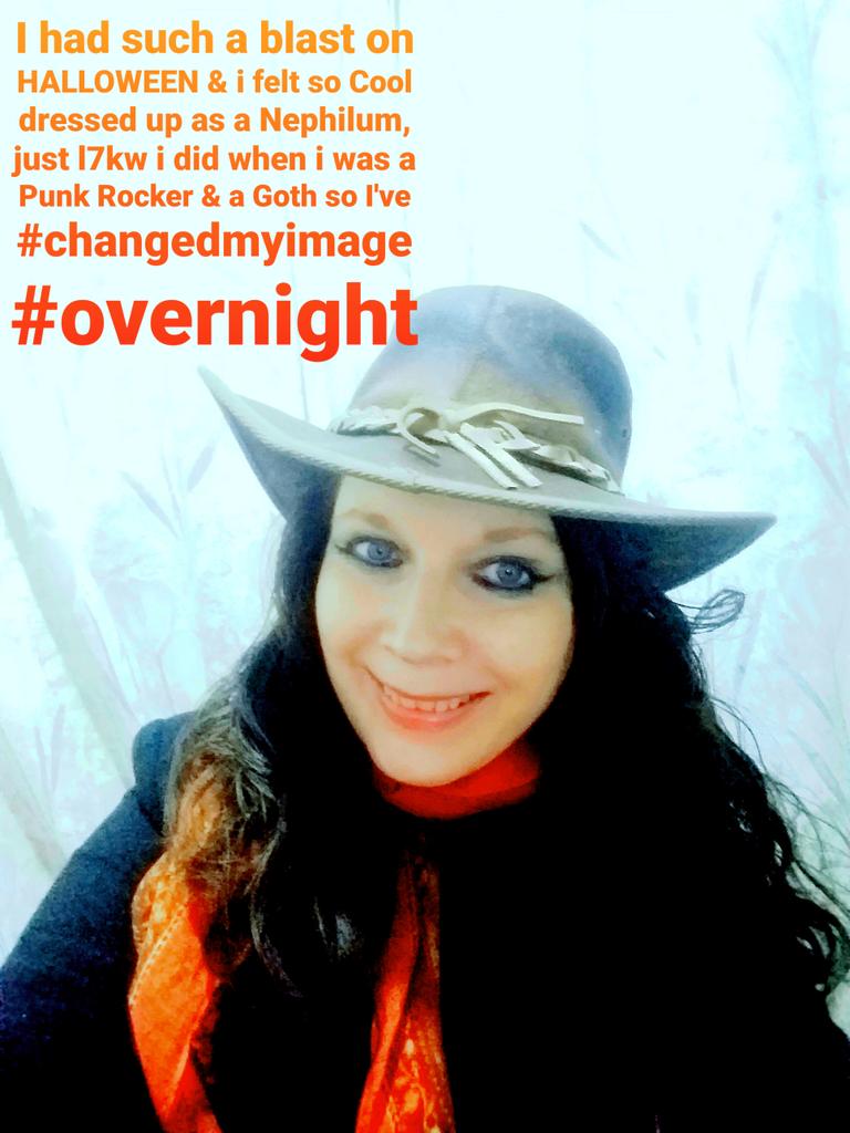 Bono66020372's tweet photo. I forgot how cool I used to feel when I used to #wearblack &amp; I decided to #dressup as #oneofthenephilim on #Halloween - it felt so #darngood that I have #changedmyimageovernight &amp; I'm gonna #stickwiththisloook #cowboygoth #thenephilim #halloween2021 #ohwhatfunwehad @AndyJenkin4! https://t.co/NXvkthJ2hB